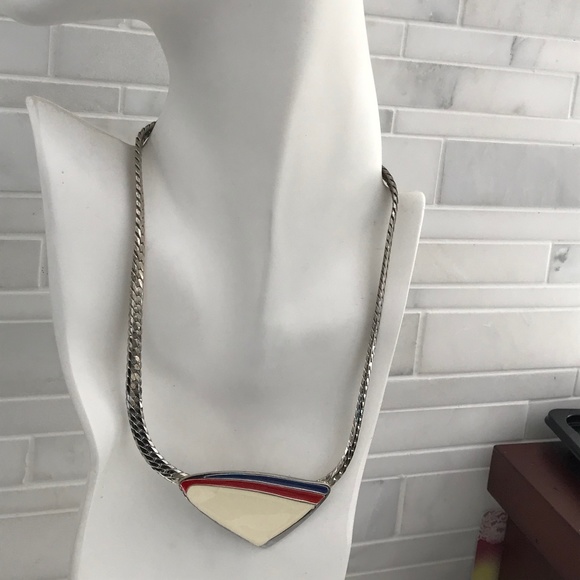 VINTAGE MCM MODERNIST ENAMEL JEWELRY SET SERPENTINE NECKLACE EARRINGS - Picture 10 of 10